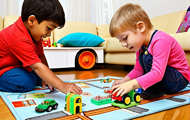 **Prompt 1: Child's Imaginative World Inspired by Titipo**
    A vibrant and cozy playroom, filled with soft light, where several diverse young children (ages 3-6) are deeply engrossed in creative play. One child is meticulously building a colorful, intricate train track with building blocks and small toy trains, while another is sitting on the floor, intensely focused on drawing unique, imaginative train characters with crayons on a large sheet of paper. In the background, a third child is transforming a pile of pillows and blankets into a makeshift "train station" or "tunnel," embodying a playful train. Their faces show pure joy, concentration, and the deep immersion that transforms their everyday environment into the fantastical world of Titipo. The scene emphasizes active imagination, creativity, and the tactile nature of play.