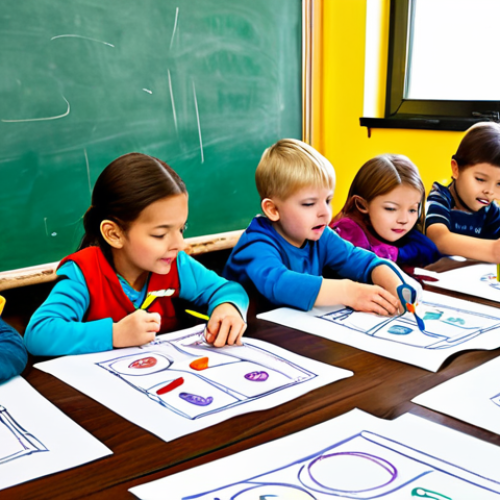Home 12 **
A group of kindergarten children, fully clothed in colorful, age-appropriate clothing, are enthusiastically drawing pictures of trains with crayons on large sheets of paper. The setting is a bright and cheerful classroom with posters of the alphabet and numbers. Perfect anatomy, correct proportions, natural pose, well-formed hands, proper finger count, natural body proportions, safe for work, appropriate content, fully clothed, professional, family-friendly.
**