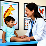 띠띠뽀 초상권 이슈 - Pediatrician's Office**

A friendly female pediatrician in a clean, bright office, examining a healt...