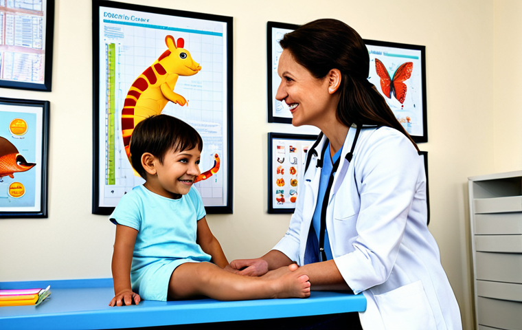 띠띠뽀 초상권 이슈 - Pediatrician's Office**
A friendly female pediatrician in a clean, bright office, examining a healt...