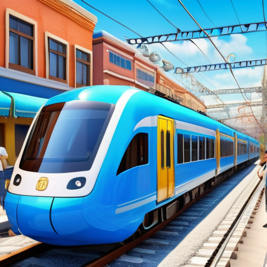 띠띠뽀 주요 등장인물 - **Prompt:** An animated image of Titipo, the young and enthusiastic blue passenger train, on a brigh...