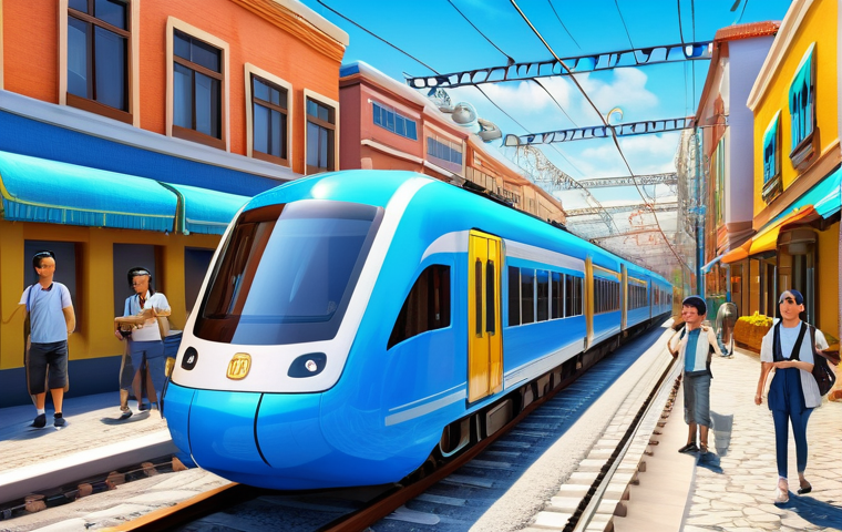 띠띠뽀 주요 등장인물 - **Prompt:** An animated image of Titipo, the young and enthusiastic blue passenger train, on a brigh...