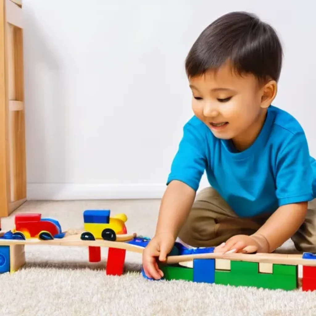 띠띠뽀 레고 세트 출시 - **Prompt:** A joyful child, approximately 6 years old, wearing a vibrant blue t-shirt and khaki shor...