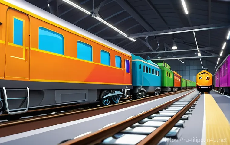 띠띠뽀 콘텐츠의 새로운 트렌드 - **Prompt:** A group of cheerful, diverse cartoon train characters, reminiscent of 'Titipo' and his f...