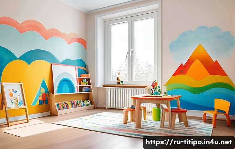 띠띠뽀 색칠공부 자료 - A cozy children’s creative corner in a modern Russian apartment, featuring a small wooden table with...