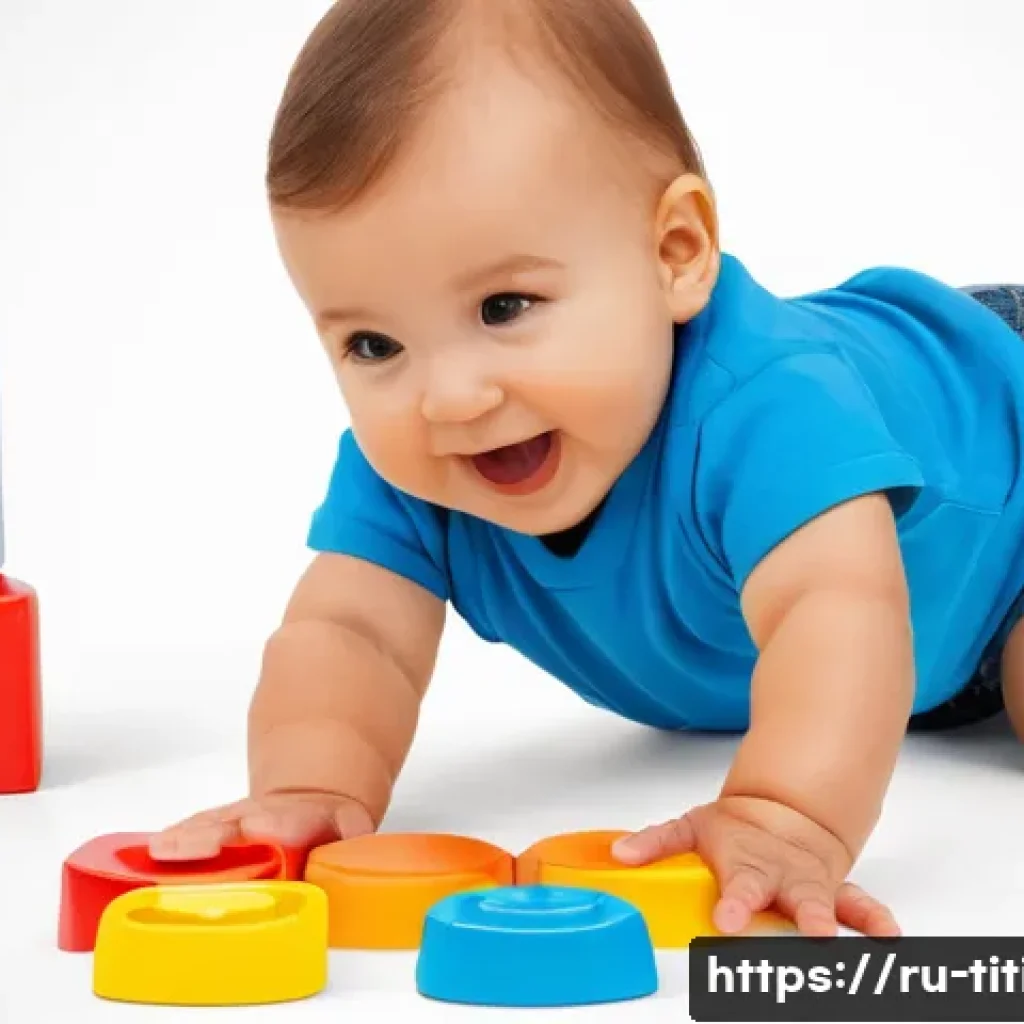 띠띠뽀 완구 라인업 - A brightly colored baby toy set designed for infants aged 6 to 18 months, featuring vivid red, yello...
