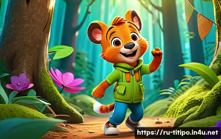 띠띠뽀 팬 커뮤니티 - A vibrant and cheerful scene featuring Titi, the energetic and curious main character of the cartoon...