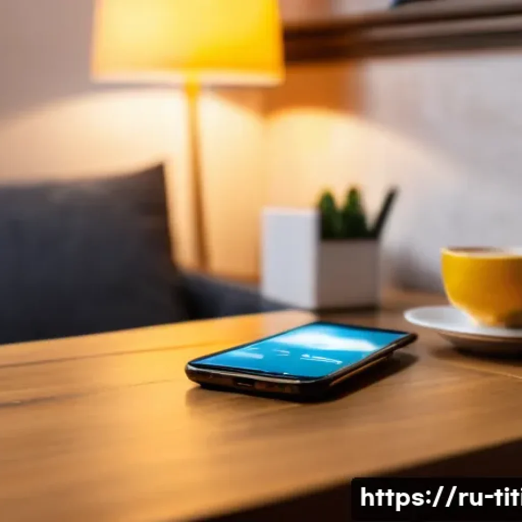 띠띠뽀 제작 비하인드 - A sleek modern smartphone on a wooden desk in a cozy Russian apartment, displaying a notification wi...