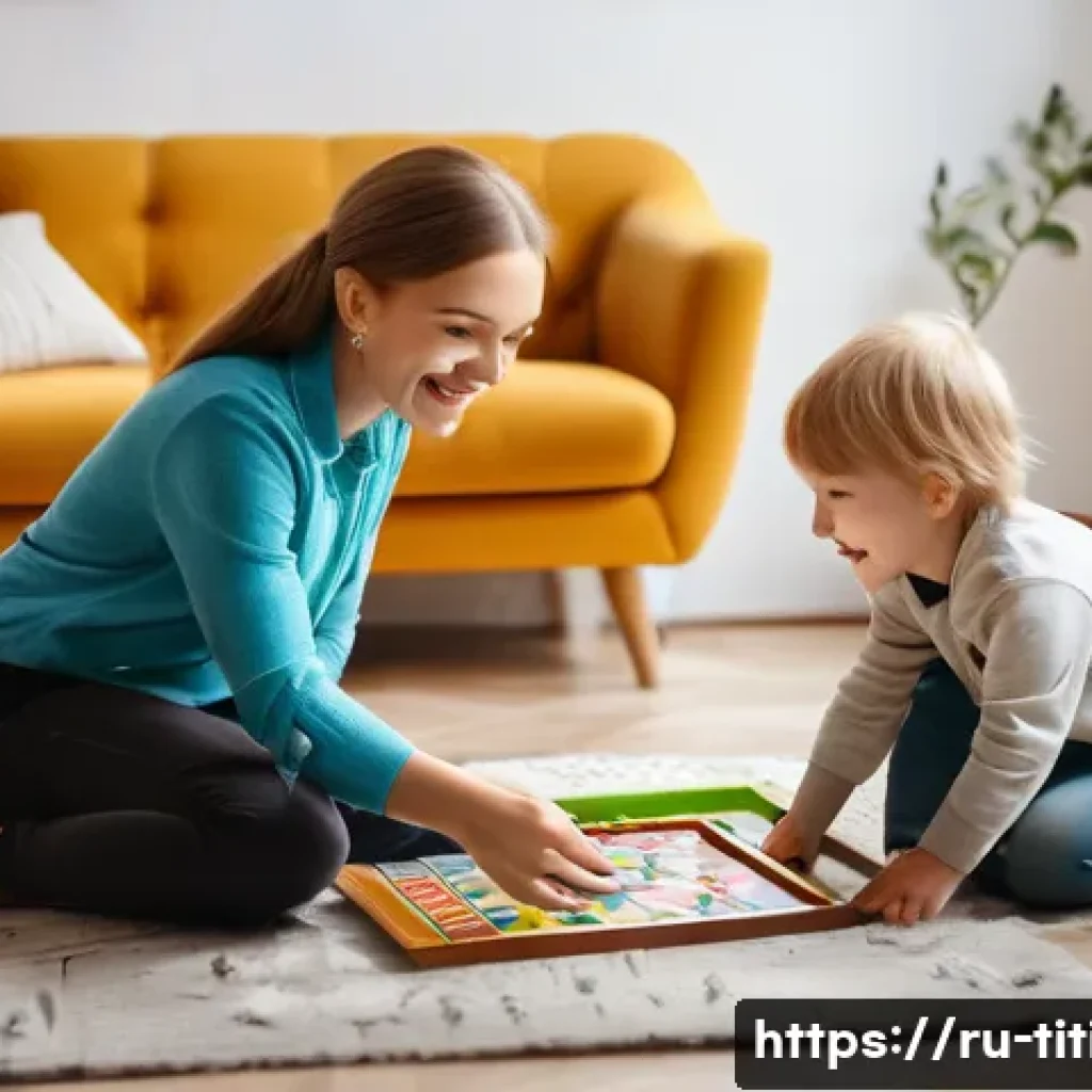 띠띠뽀와 부모 자녀 시간 활용 - A warm and inviting family scene in a modern Russian living room where a parent and child are playin...