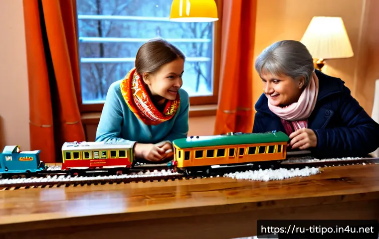 Home 17 띠띠뽀 팬덤 활동 - Photorealistic cozy family living room in Moscow during a snowy afternoon, two Russian children and ...